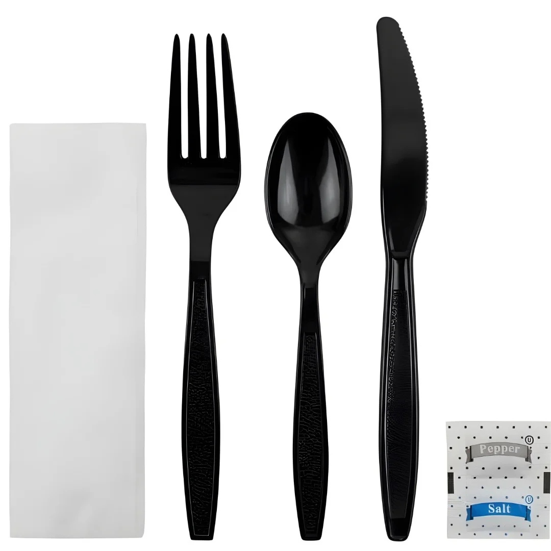 Extra HW PS Black Kit Fork Knife Teaspoon Salt Pepper Napkin