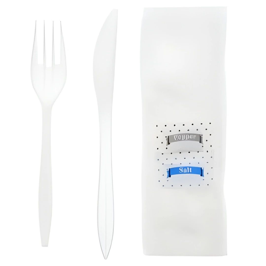 HW PP Kit White Fork Knife Salt Pepper Napkin
