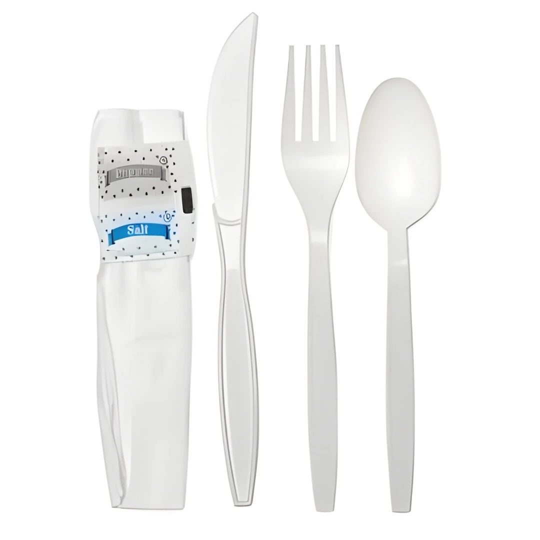 HW PP Kit White Fork Knife Teaspoon Napkin