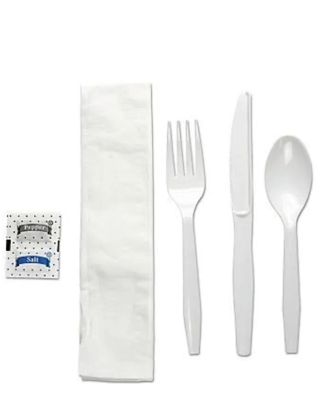 HW PP Kit White Fork Knife Teaspoon Salt Pepper Napkin