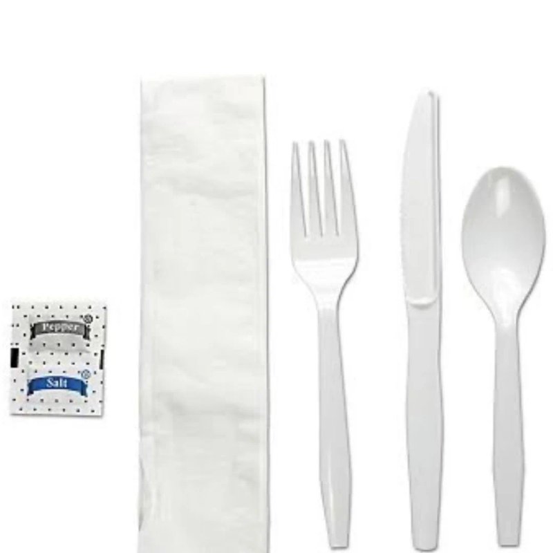 HW PP Kit White Fork Knife Teaspoon Salt Pepper Napkin