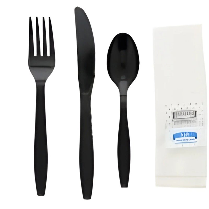 MDW PP Kit Black Fork Knife Teaspoon Salt Pepper Napkin