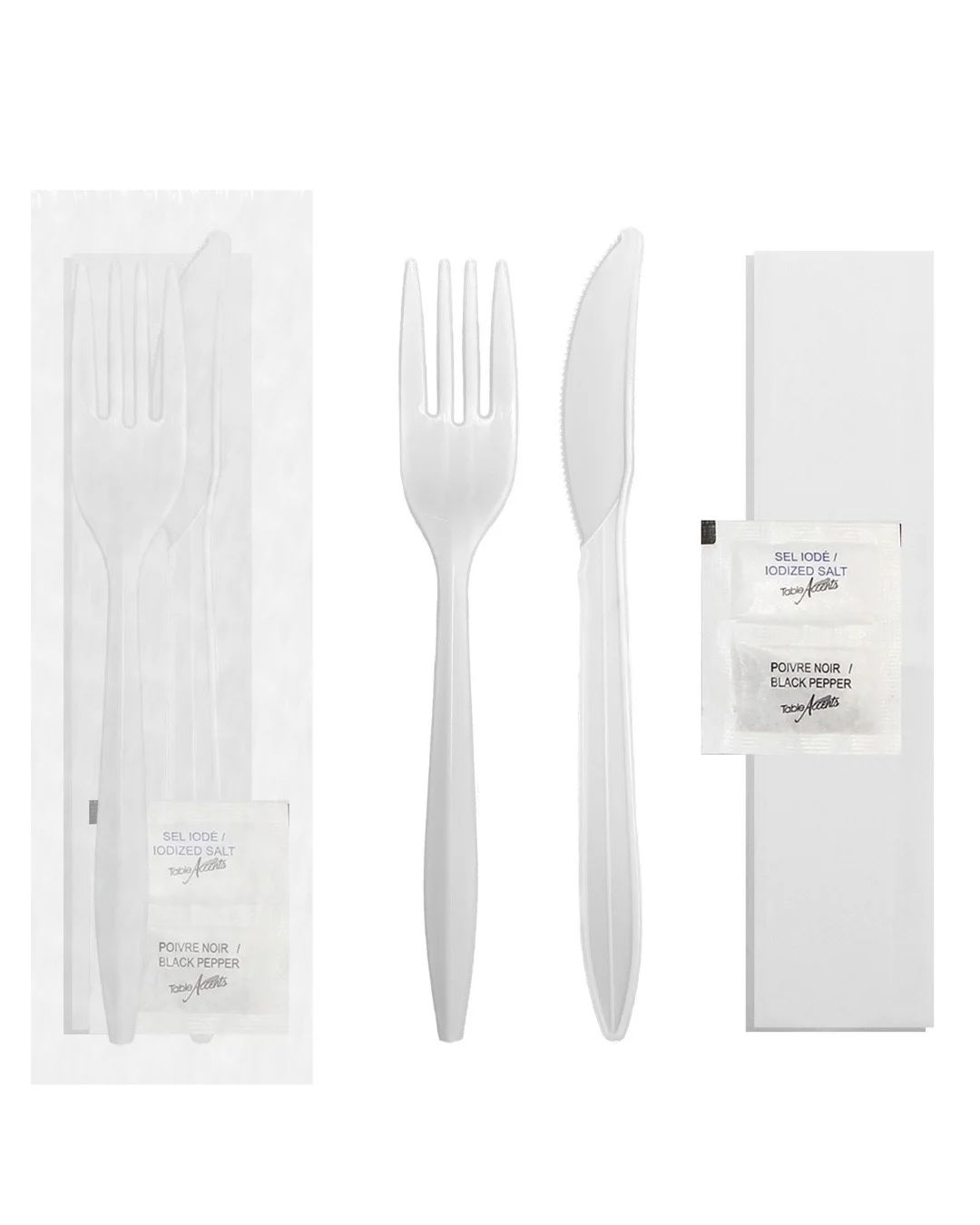 MDW PP Kit White Fork Knife Salt Pepper Napkin