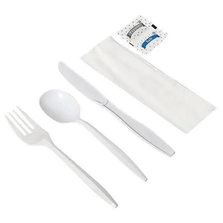 MDW PP Kit White Fork Knife Soup Spoon Napkin